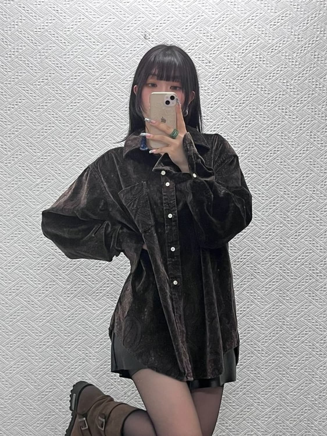 타미힐피거 컨트리 보헤미안 히피 페이즐리 벨벳 셔츠 L C12593 상품이미지1
