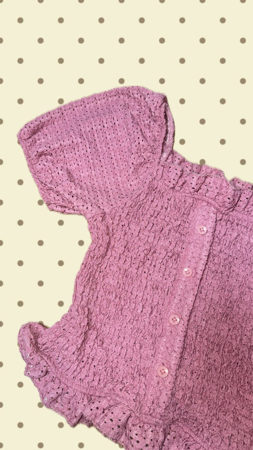 빈티지 하구미 진달래 핑크 퍼프 펀칭 블라우스 상품이미지2