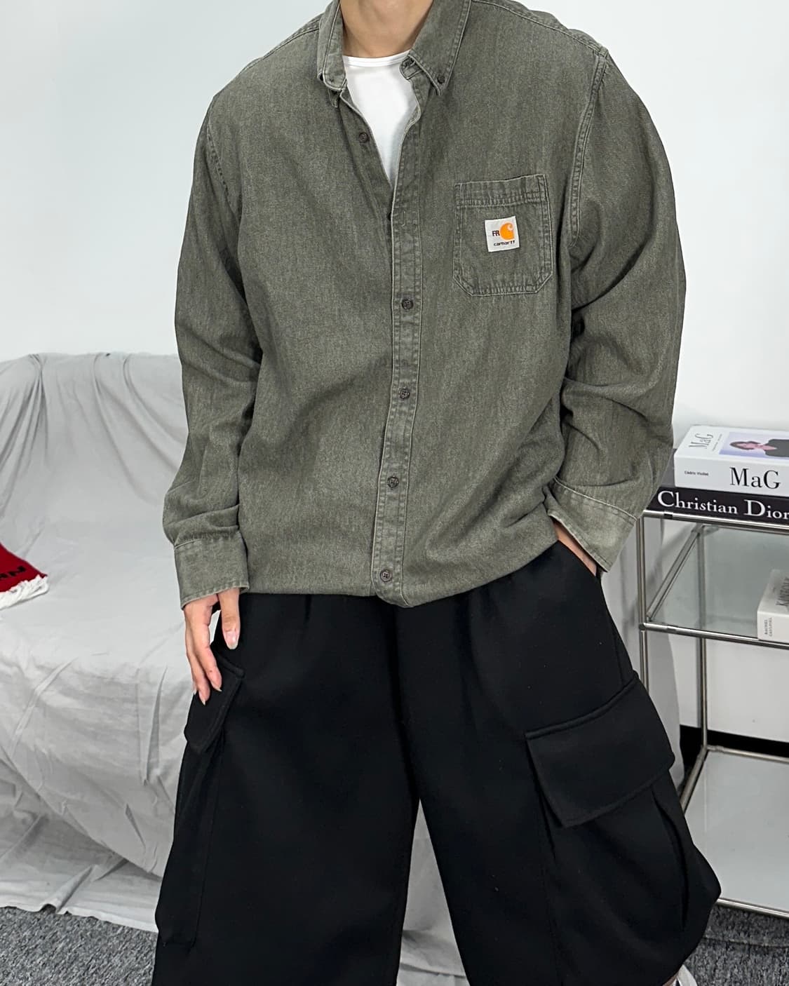 칼하트 워싱 그레이 버튼다운 셔츠 L 상품이미지1