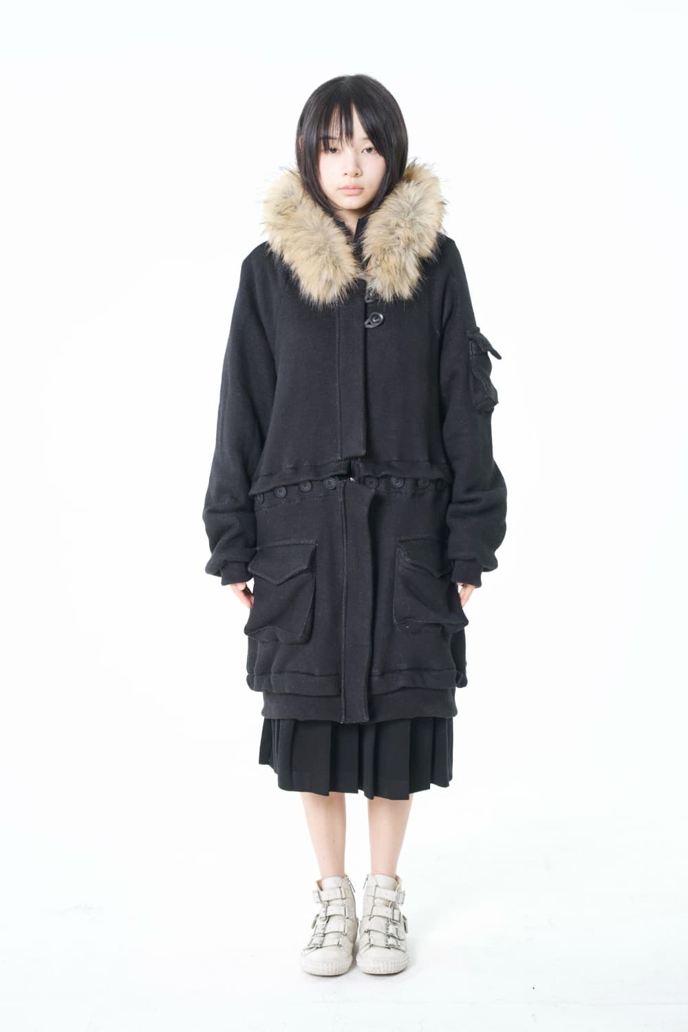 오스하이 투웨이 퍼 후드집업 빈티지블랙 상품이미지1