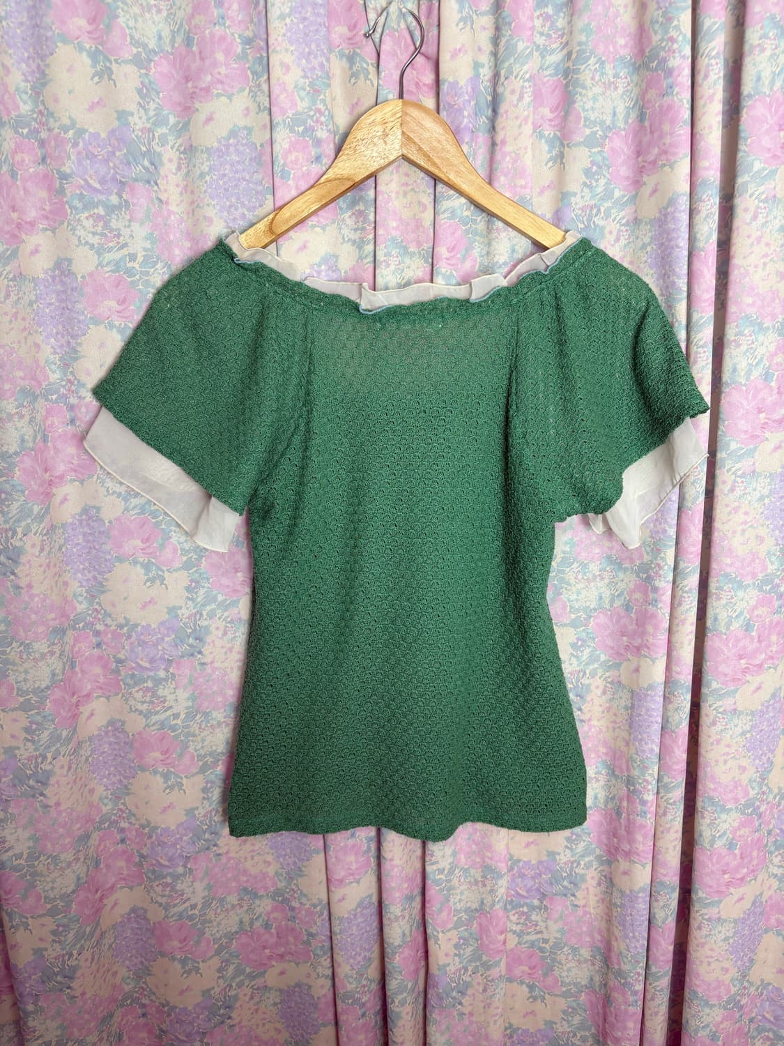 그린 쉬폰 반소매 니트탑 상품이미지8