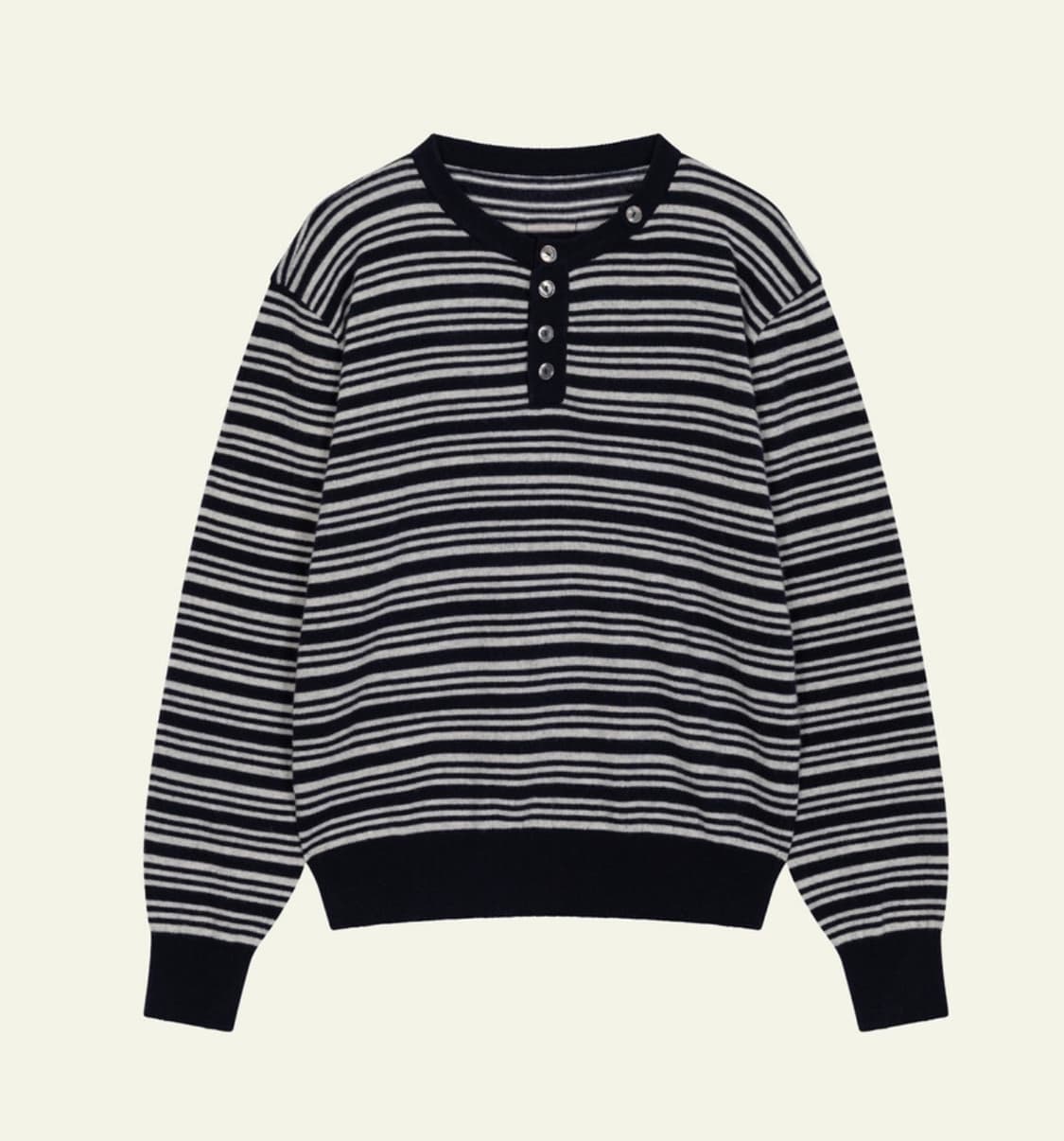 웨이비니스 버튼 풀오버 헨리넥 니트 네이비 스트라이프2 상품이미지1