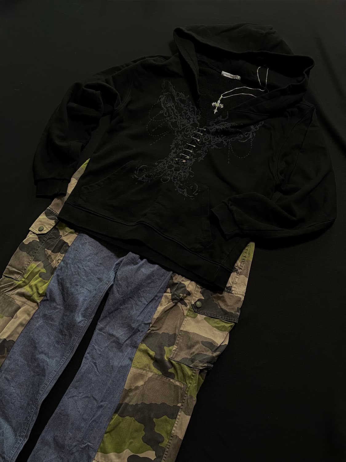 3set) 브이넥 포켓 후드/카모 두붙바/십자가 고딕 목걸이 세트 상품이미지1