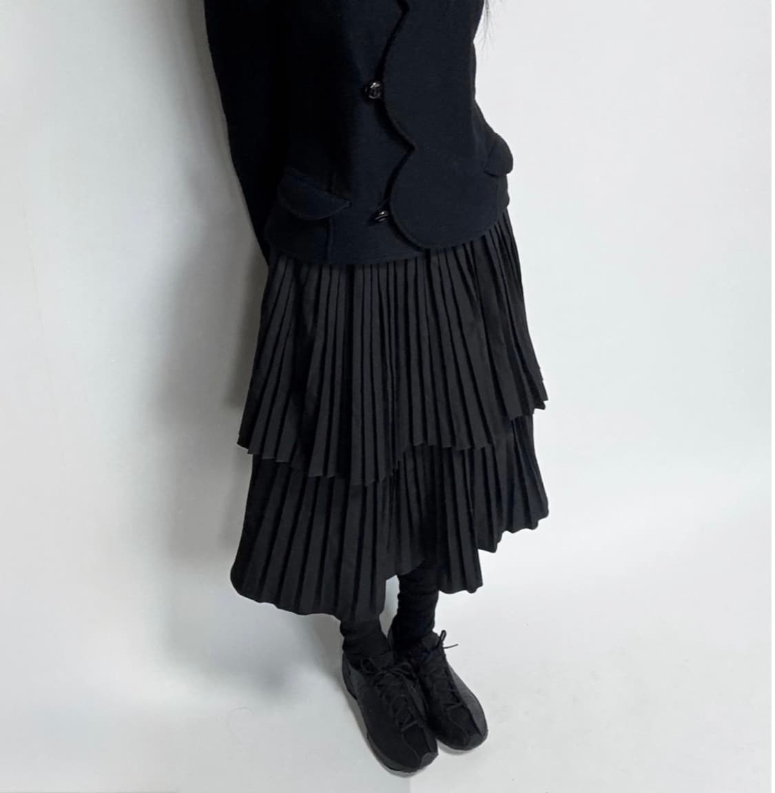 (Japanese vintage) 블랙 플리츠 레이어드 밴딩 스커트 상품이미지1