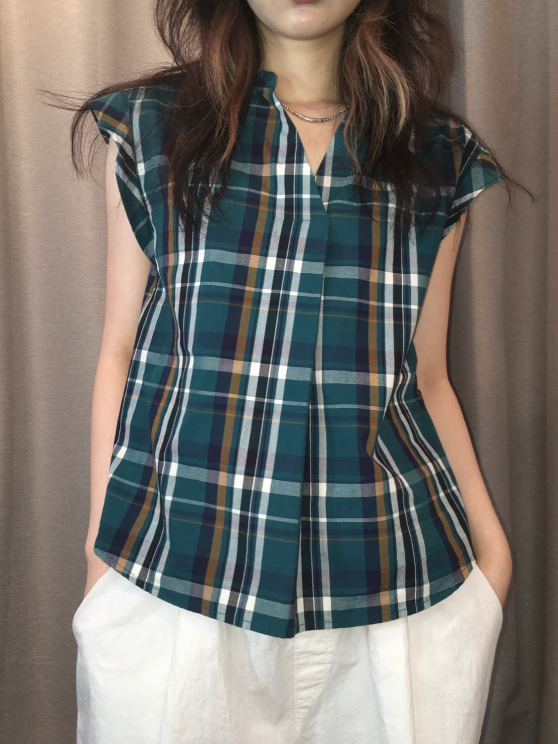 일본빈티지 민트 체크블라우스 상품이미지8