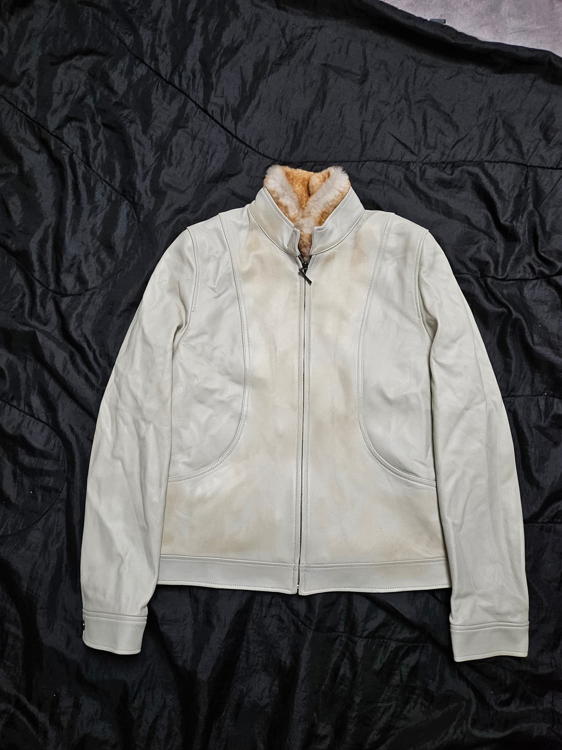 Leather 아이보리 양가죽 레더 자켓 상품이미지1