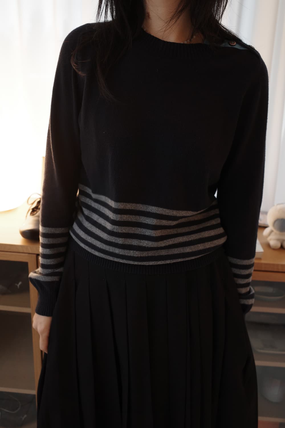 Side button stripe knit top 상품이미지2