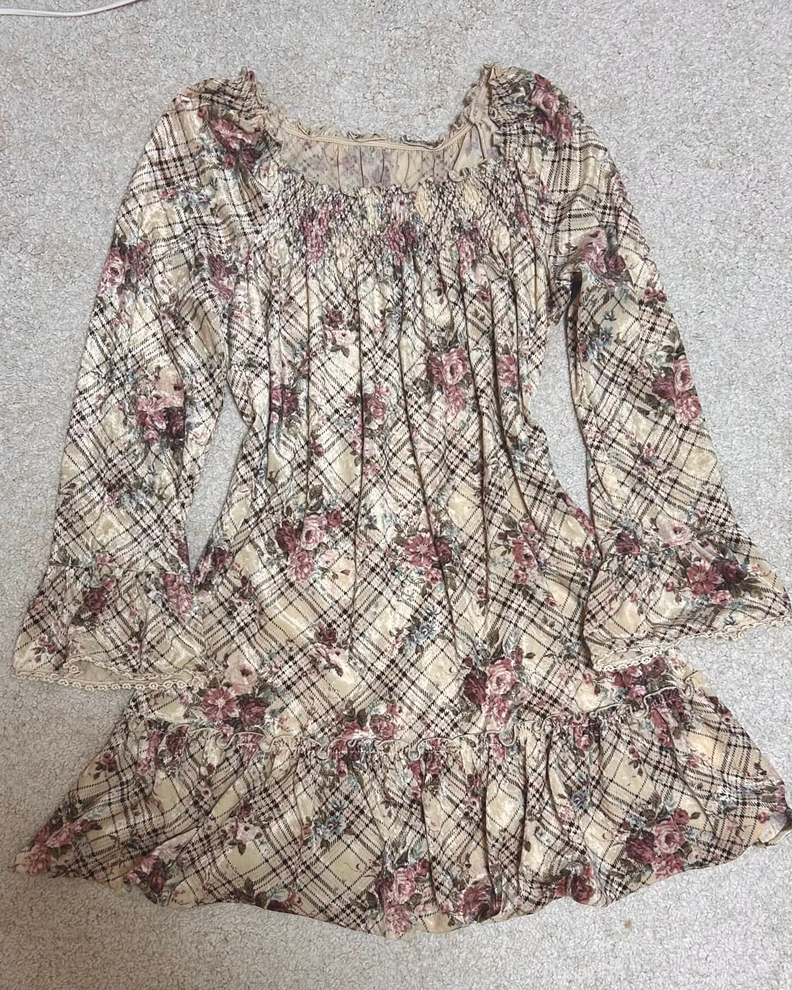 빈티지 레스트로즈 체크 프릴원피스 상품이미지2