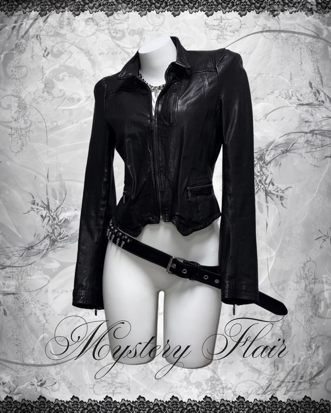 00s 슬림핏 양가죽 리얼레더 크롭 자켓 레오파드 안감 갸루펑크 락시크  상품이미지4