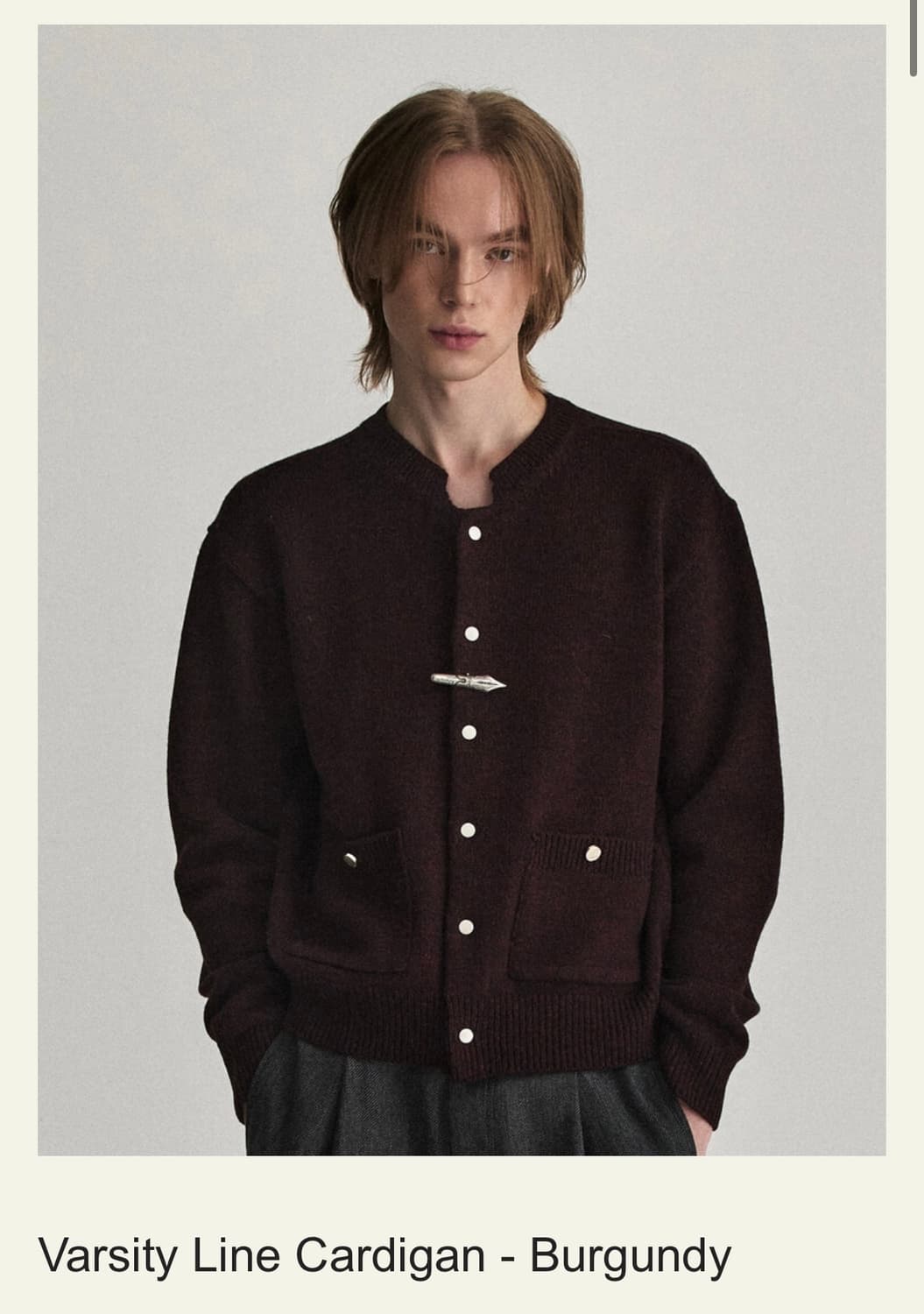 (3)웨이비니스 바시티라인 가디건 버건디 3사이즈  상품이미지1