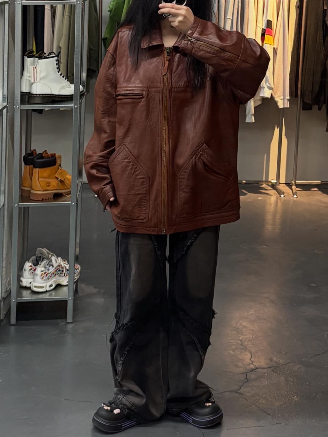 빈티지 램스킨 싱글 라이더 재킷 브라운 A2001 상품이미지1
