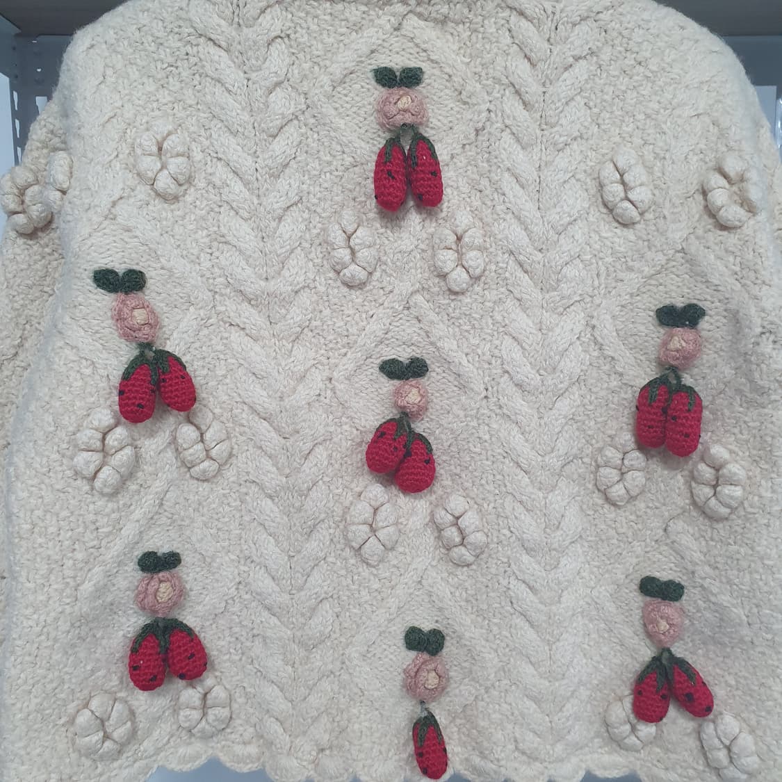 모리걸 페어리 지뢰계 히메갸루 딸기 리본 모티프 울 가디건 상품이미지4