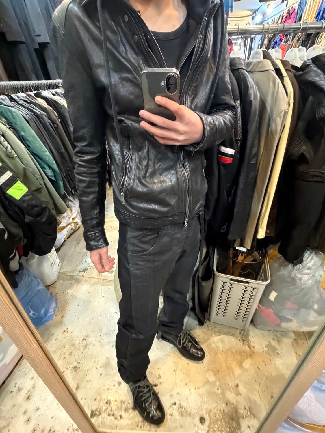빈티지 램스킨 레더 하이넥 자켓 상품이미지4