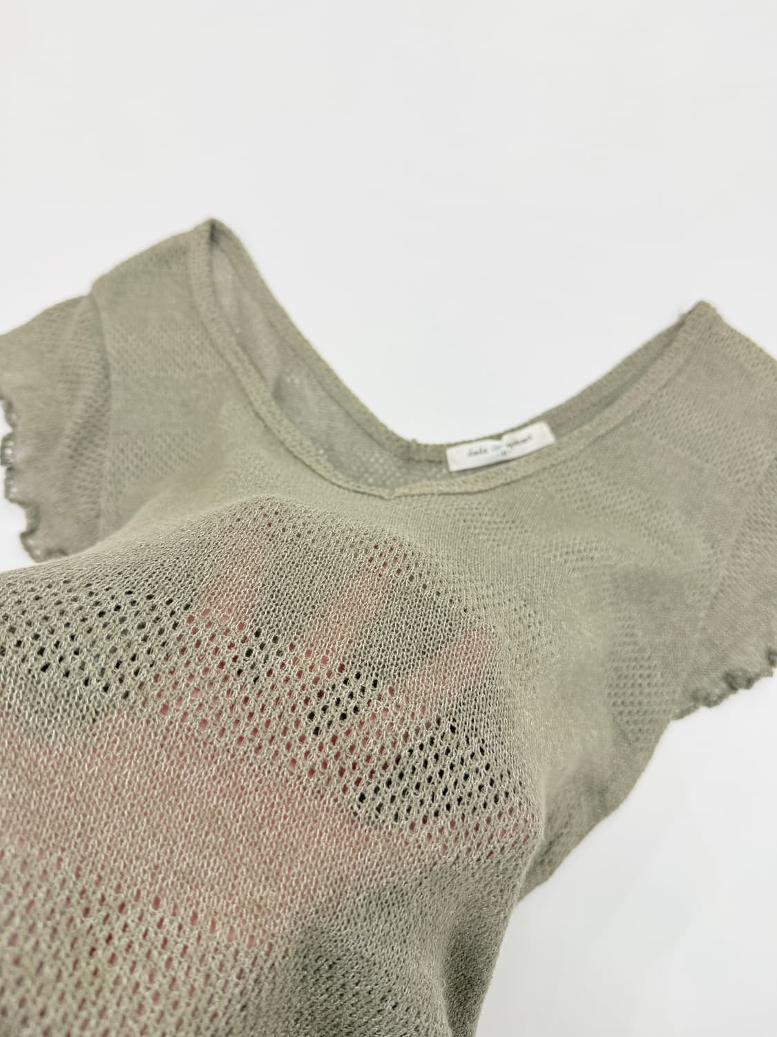 빈티지 DADA DE EPATANT 카키 시스루 레이어드 반팔 상품이미지4