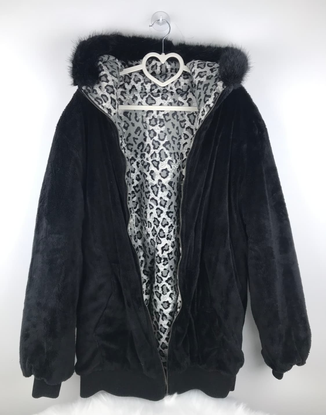 오네갸루 호피 레오파드 퍼자켓 양털 후드집업 패딩점퍼y2k 대재장급빈티지 상품이미지1