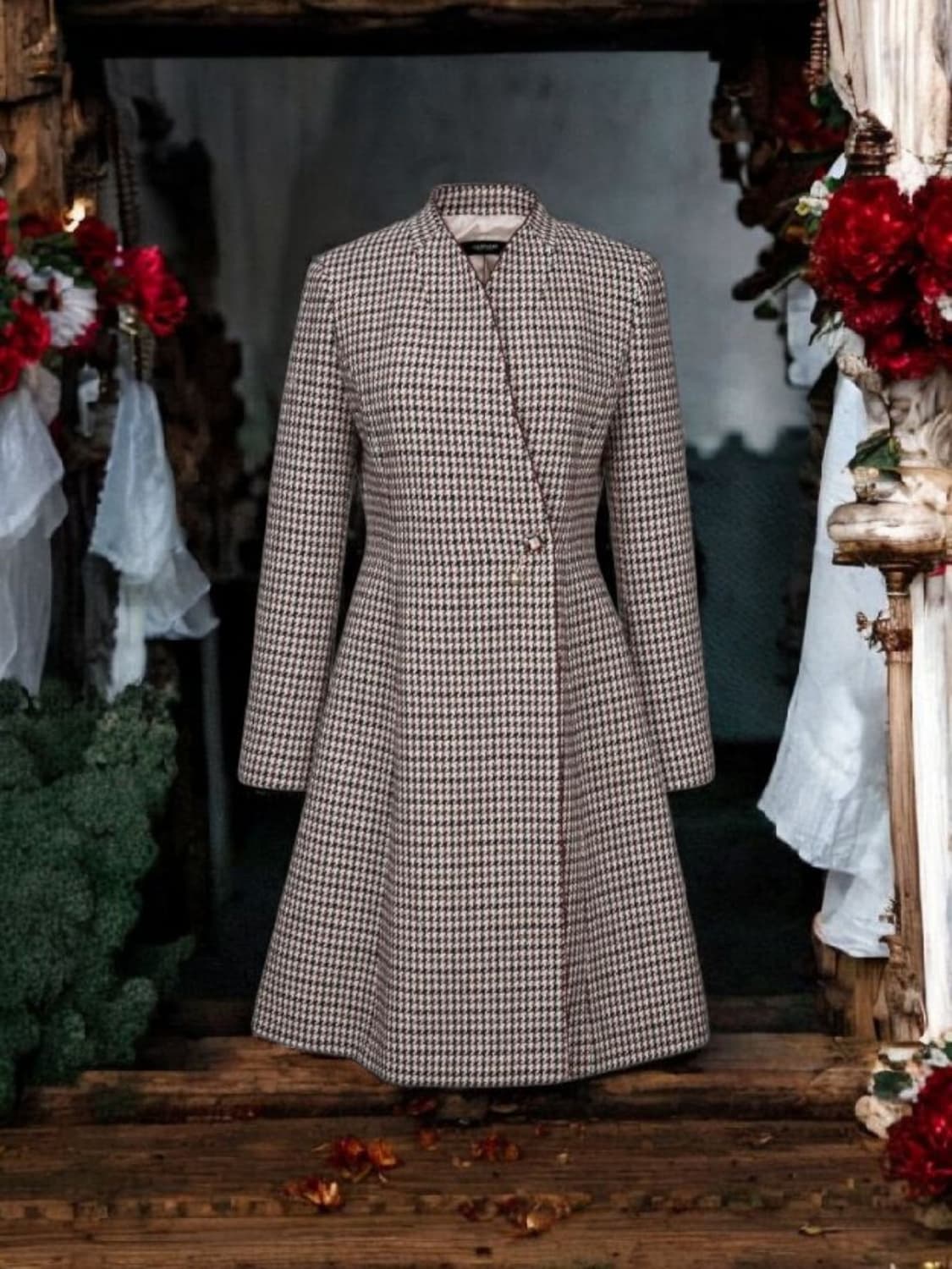 질스튜어트뉴욕 울혼방 하운드투스 체크 여성 롱코트 88 M/상태좋음 상품이미지1