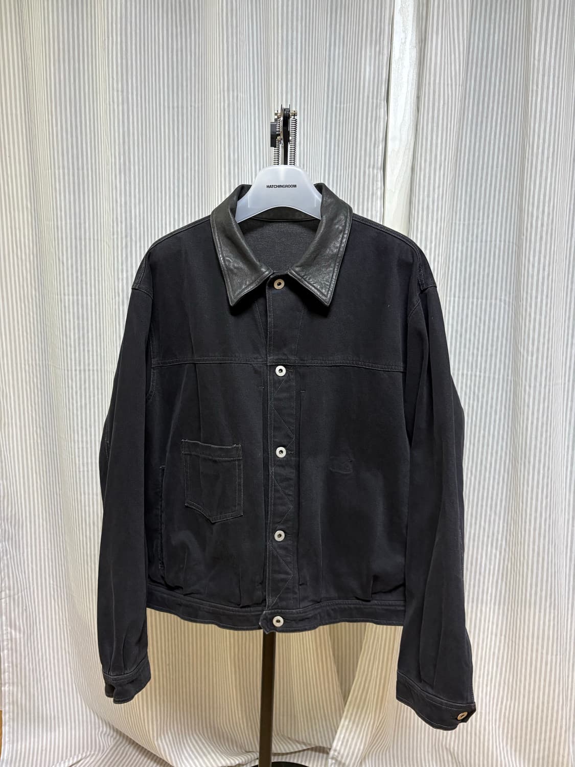 4) 폴리테루 유즈드 트러커 자켓 블랙 레더 카라 상품이미지2