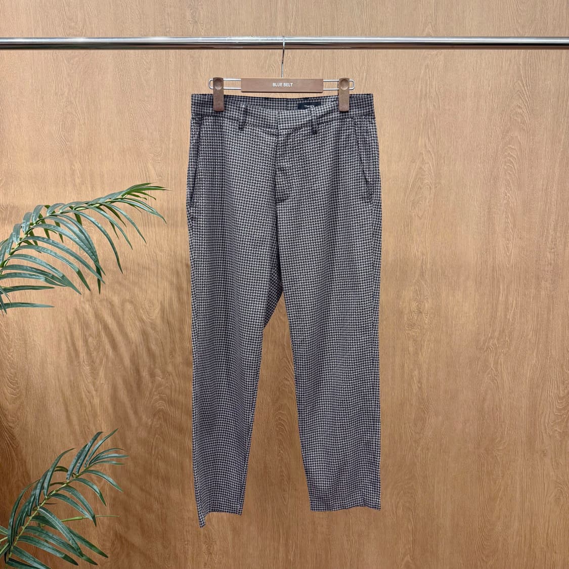 띠어리 체크 슬랙스 팬츠 하운드투스 패턴 디테일 슬림핏 브라운 상품이미지1