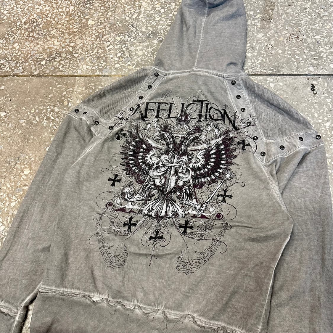 Affliction 스터드 워싱 후드 집업 상품이미지7