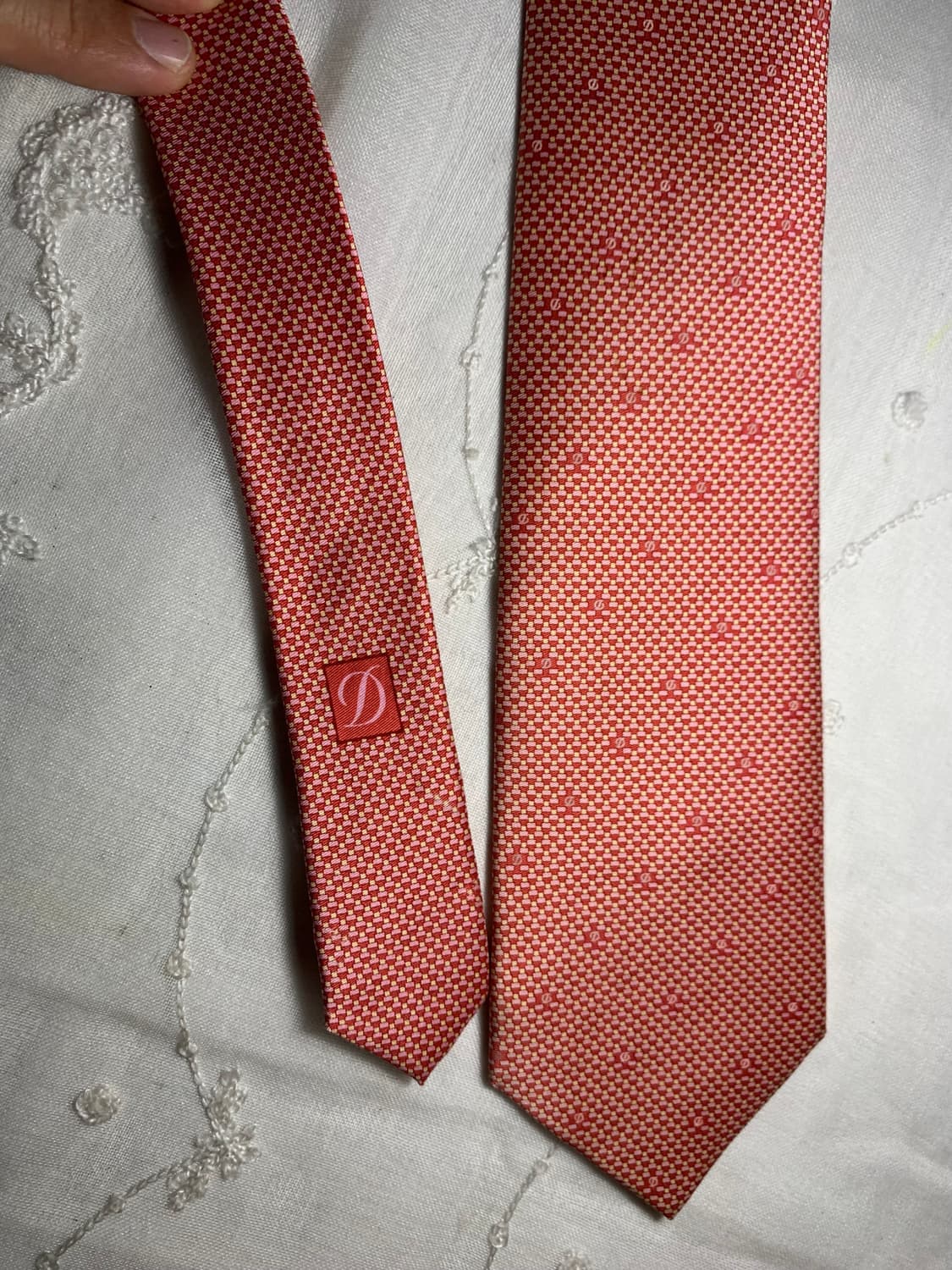 듀퐁 레드 체크 무늬 넥타이 상품이미지1