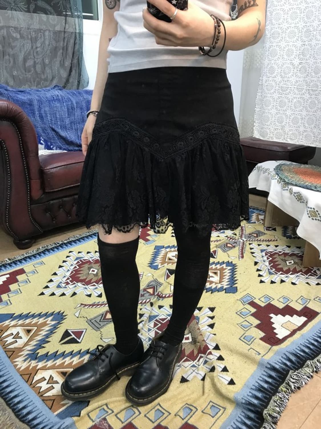 제페니즈 빈티지 여성 블랙 시스루 레이스 미니스커트 상품이미지1