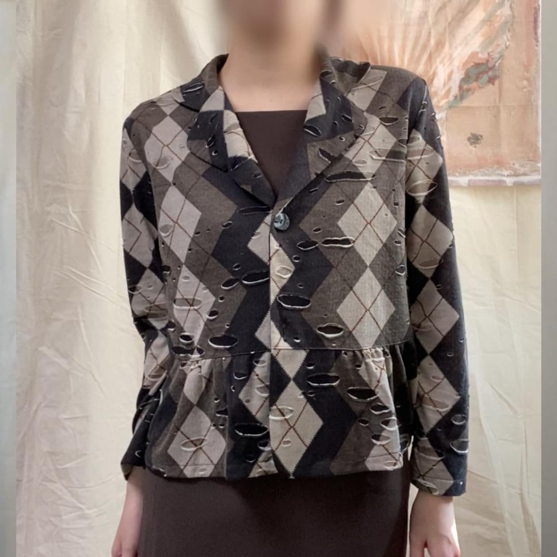 빈티지 아가일 데미지 그런지 무드 자켓 상품이미지1