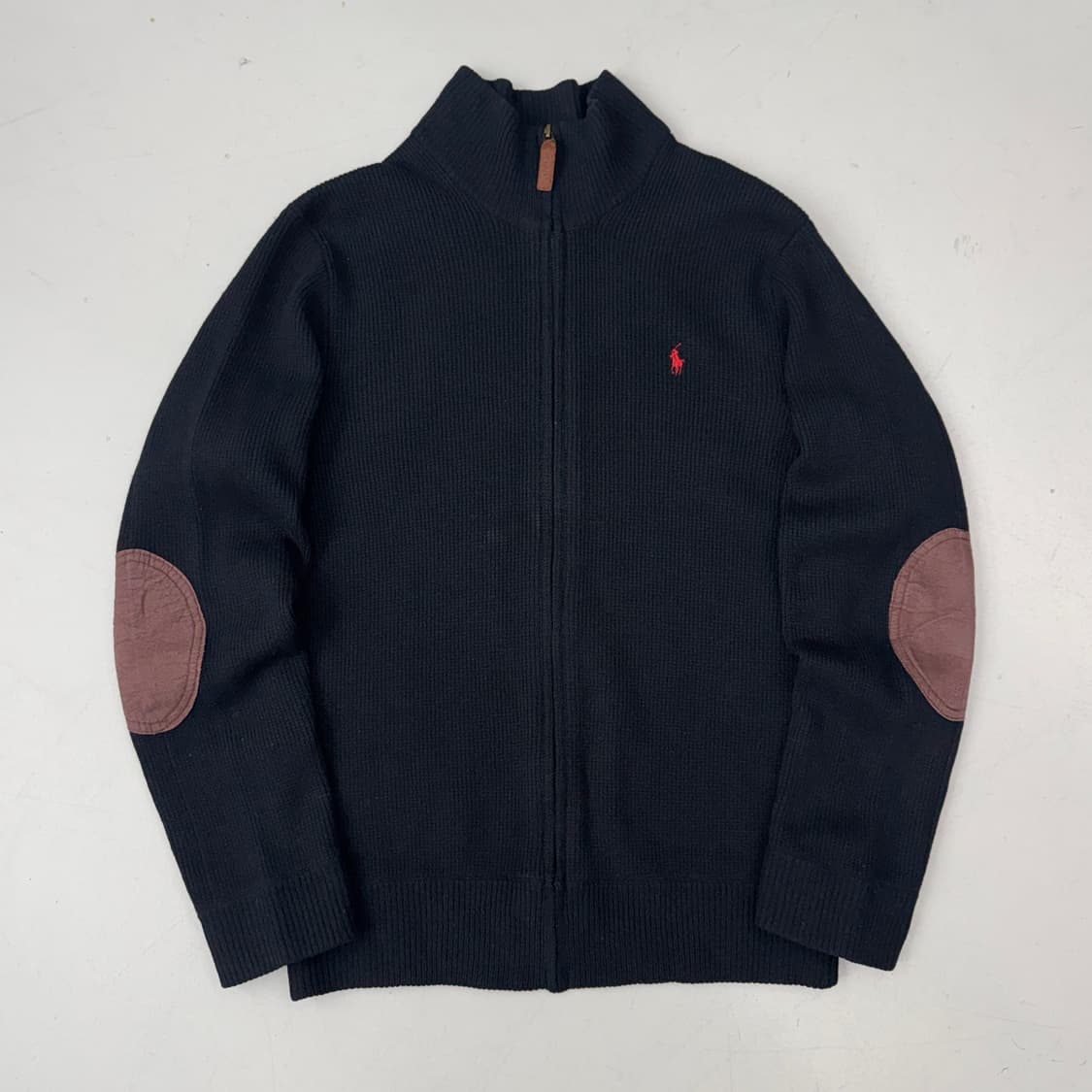 폴로 포니 엘보우패치 램스울 니트집업 블랙 상품이미지2
