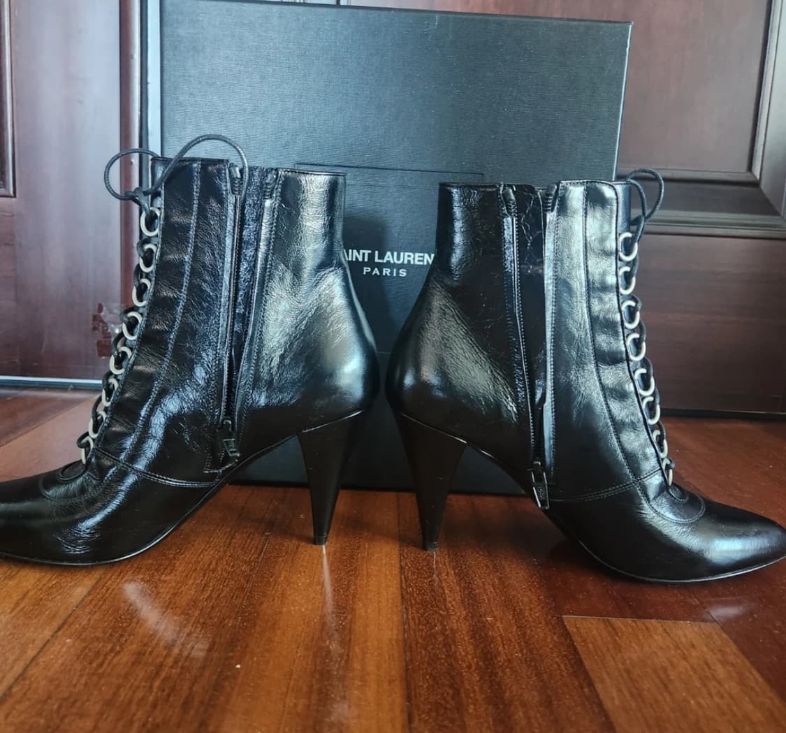 YSL 생로랑 블랙 레이스업 웨스턴 레더 앵클 부츠 새제품 상품이미지3