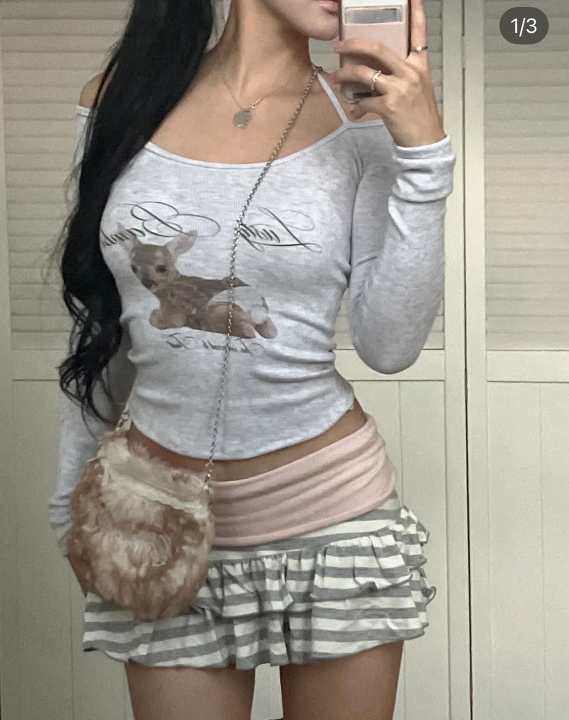 리뉴얼버전) 엔젤넘버555 스트라이프 캉캉 스커트 핑크 상품이미지2