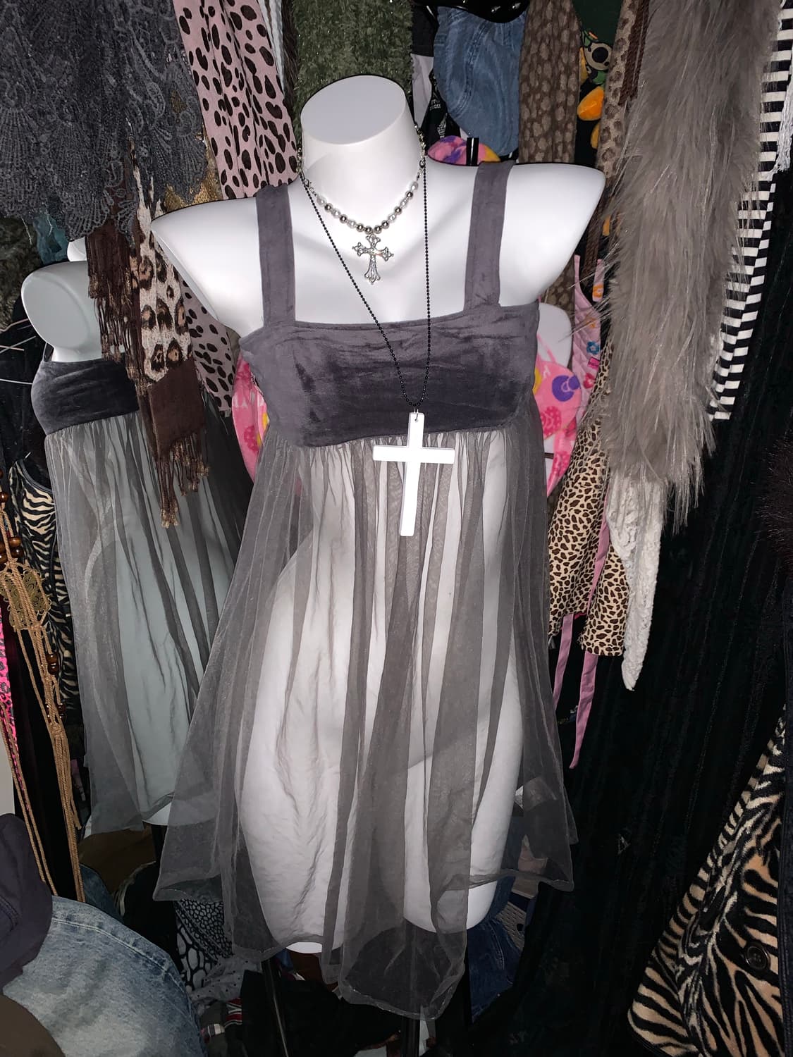 y2k 모리 벨벳 망사 원피스 상품이미지1