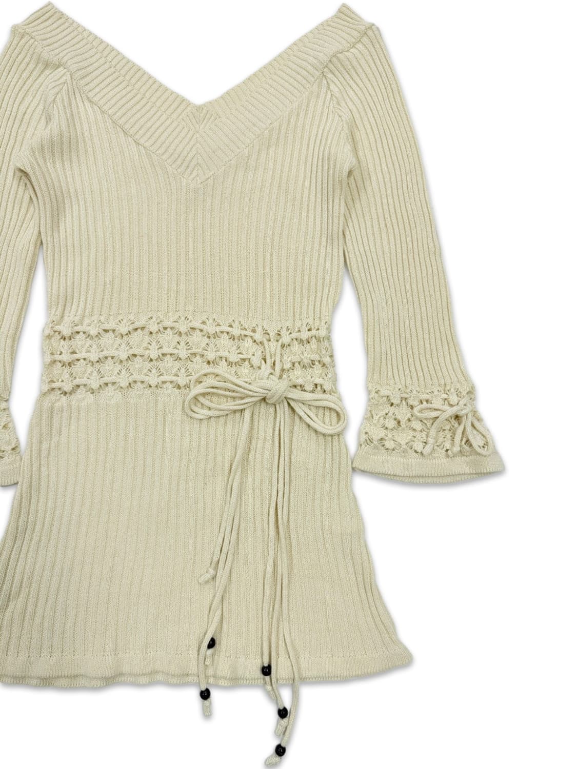 빈티지 아이보리 레이어드 리본 긴팔 니트 상품이미지2