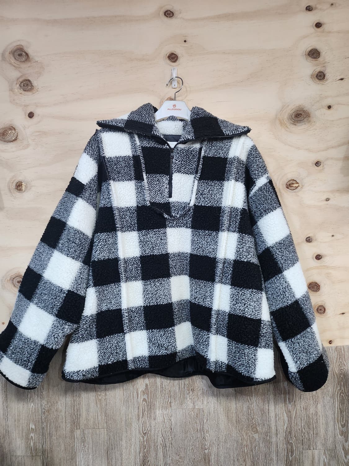 647) 오버핏 체크 뽀글이 후리스 맨투맨 상품이미지1