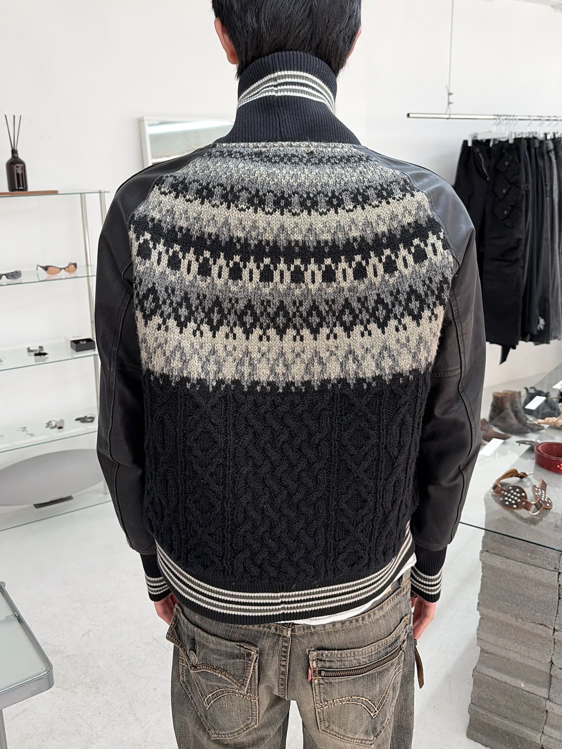 미하라 야스히로 모헤어 홀스 레더 바시티 자켓 상품이미지3