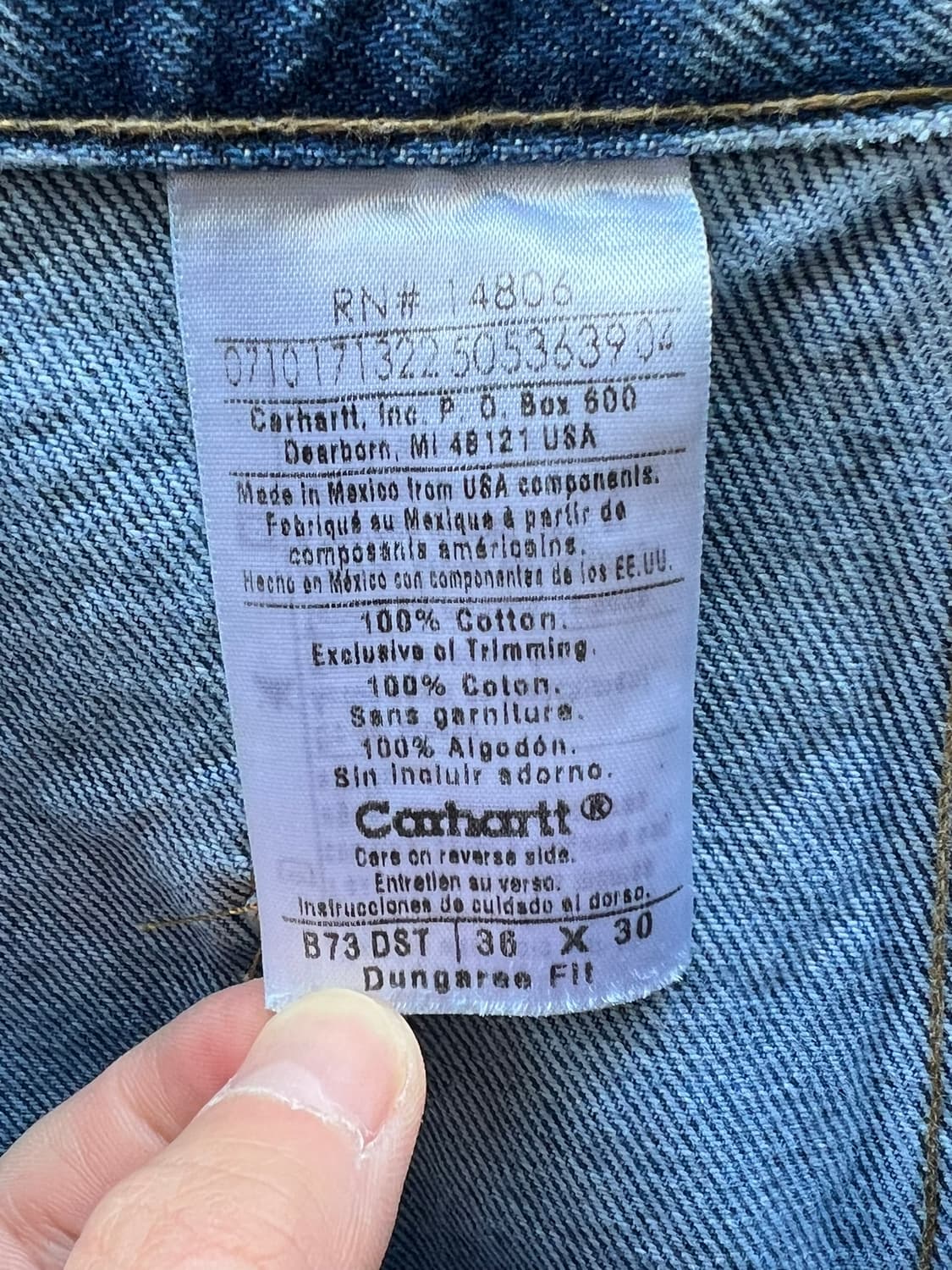 칼하트 B73 DST 더블니 데님 카펜터 팬츠 덩가리핏 USA 원단 상품이미지10
