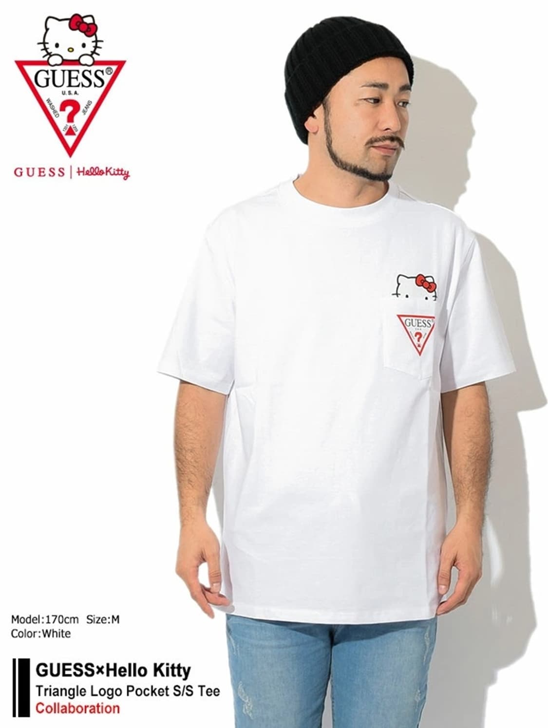 GUESS(게스)X헬로키티 콜라보 트라이앵글로고 포켓 반팔티셔츠 L 상품이미지1