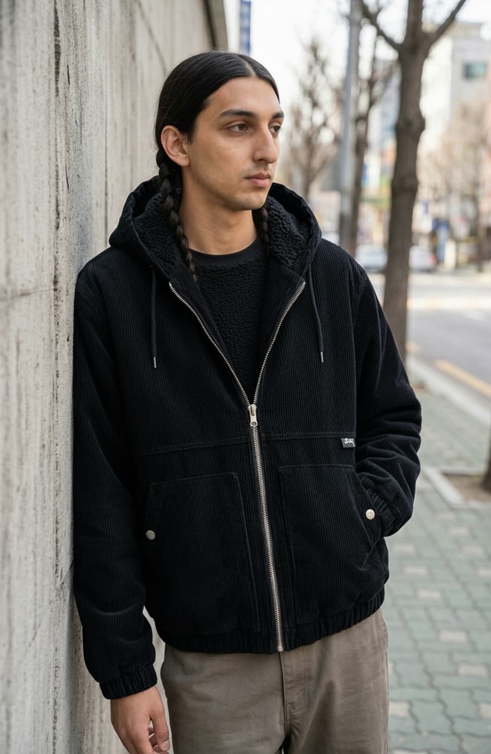 M/ 스투시 베이직 로고탭 코듀로이 액티브 후드 점퍼 상품이미지1