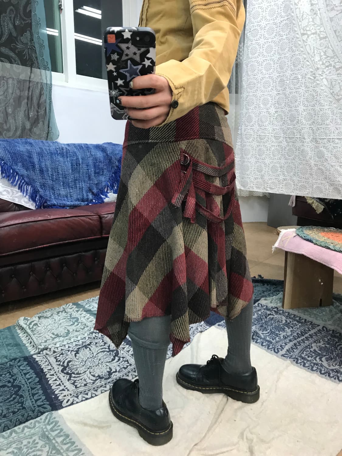 빈티지 여성 체크 모직 미디스커트  상품이미지2