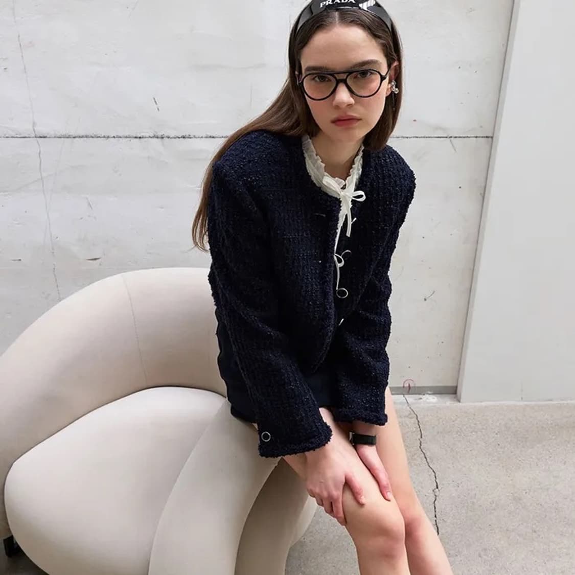 마론에디션 D/Navy 클래식 코튼 트위드 블레이저 상품이미지1