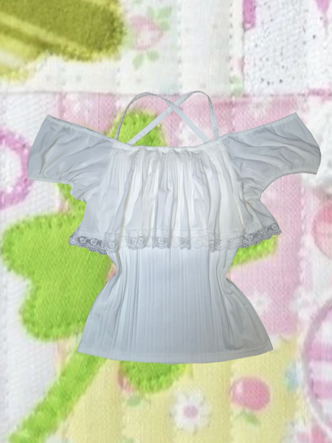 빈티지 모리걸 달빛천사 천사핏 오프숄더 블라우스 레이스 로걀탑 상품이미지1