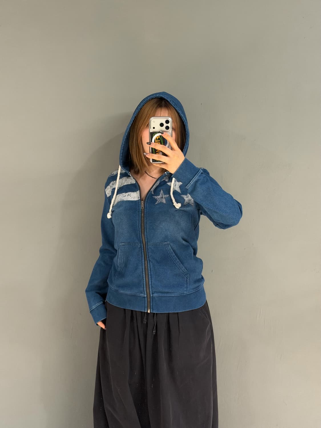 star pattern denim hood zip-up 상품이미지2