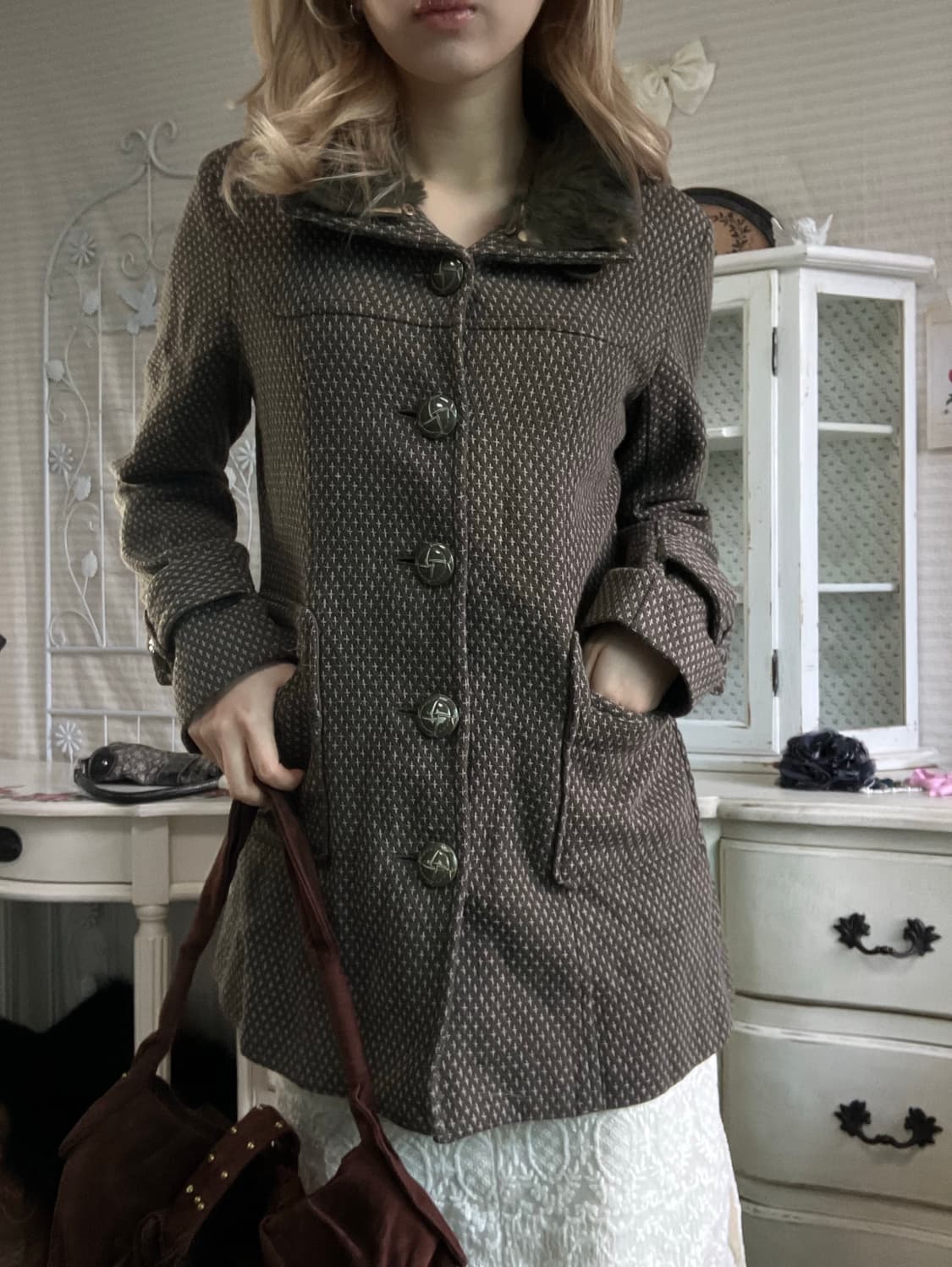 Honeysuckle Rose 카키 퍼 카라 코트 상품이미지1