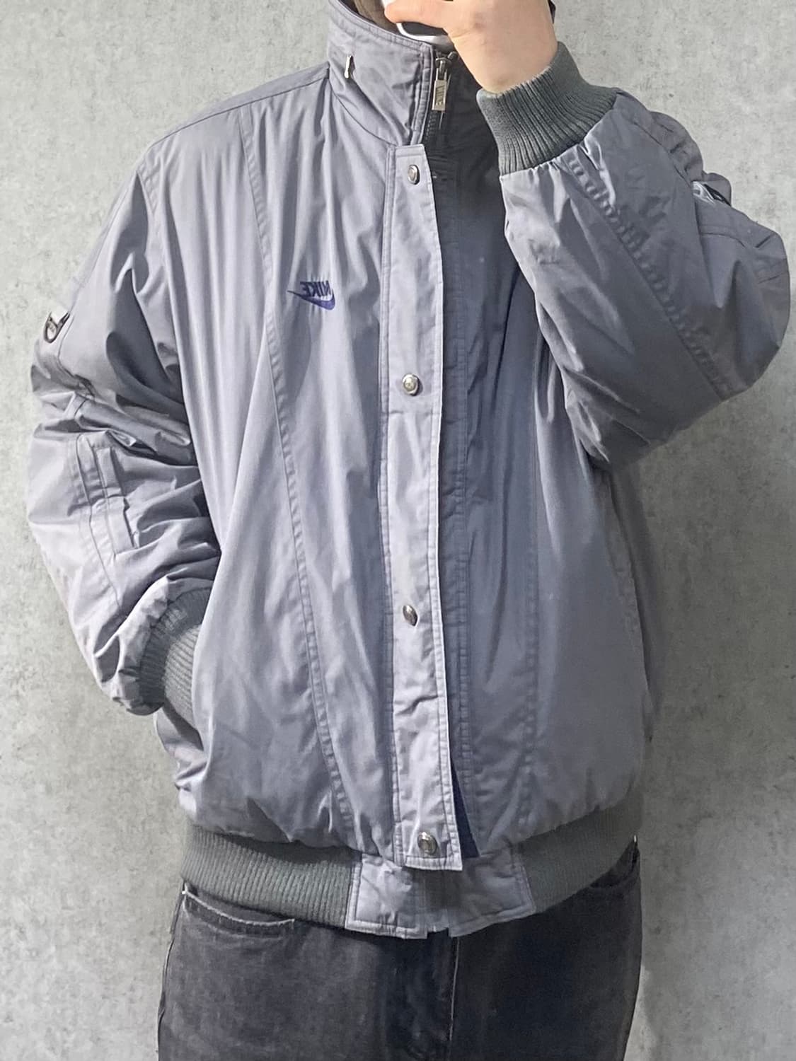 [XXL] 90s Nike 삼나스포츠 그레이 폴리쉘 봄버자켓 상품이미지9