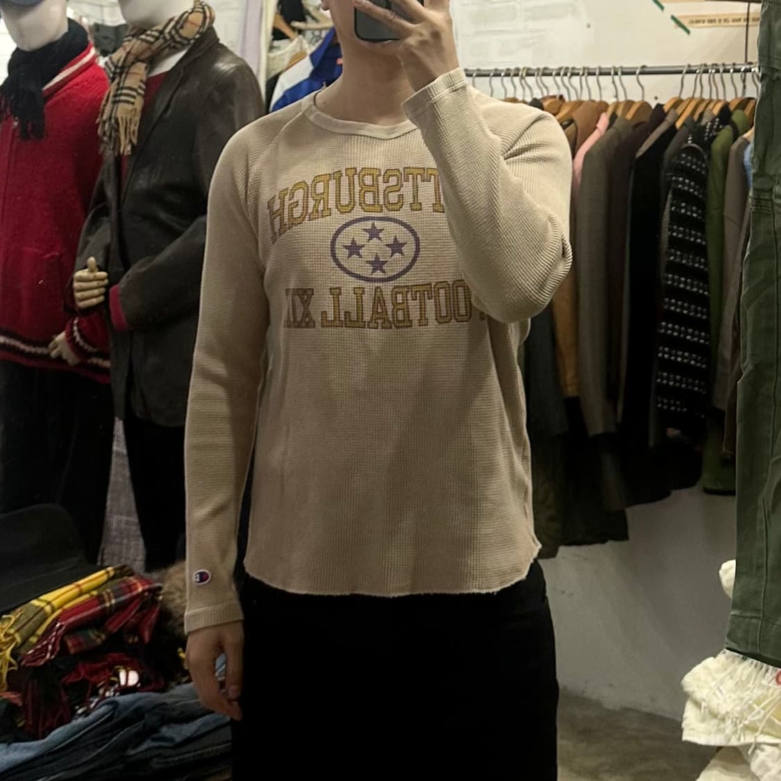 (착용컷) Champion 프린팅 와플 티셔츠 (남성용 M) 상품이미지3