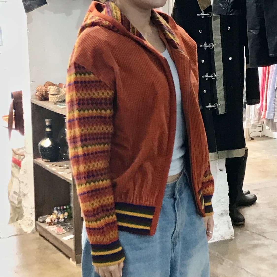 일본 빈티지 딥 오렌지 코듀로이 후드집업 여성 55 66 상품이미지5