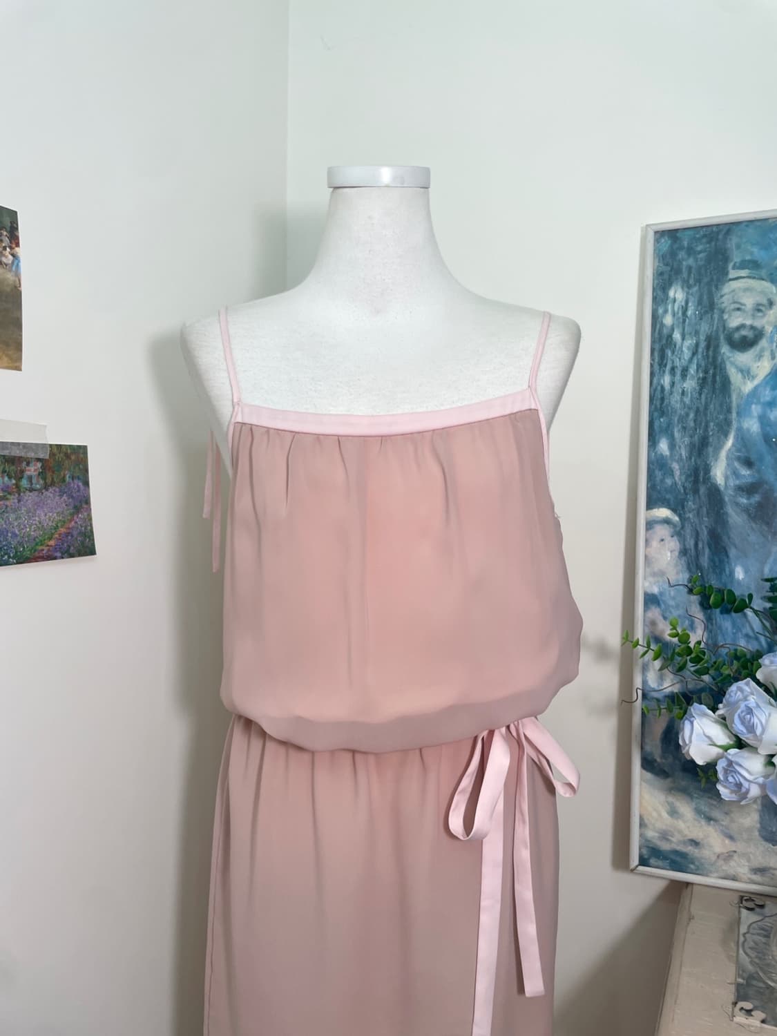 pink bow waist shirring chiffon opc 상품이미지5
