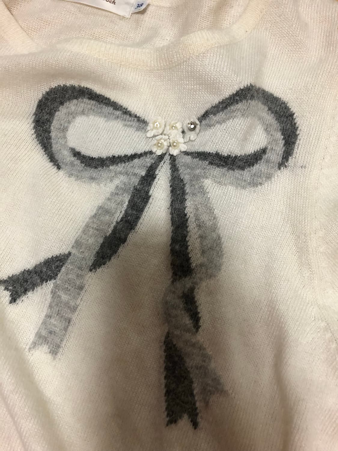 리본 장식 아이보리 니트 상품이미지2