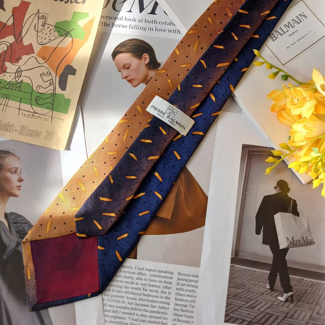 발망 실크 브라운 패턴 넥타이 9.8cm A등급 A19595
 상품이미지6