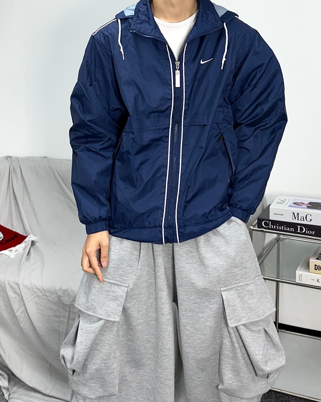 나이키 00s 네이비 화이트 스우시 바람막이 S 상품이미지2