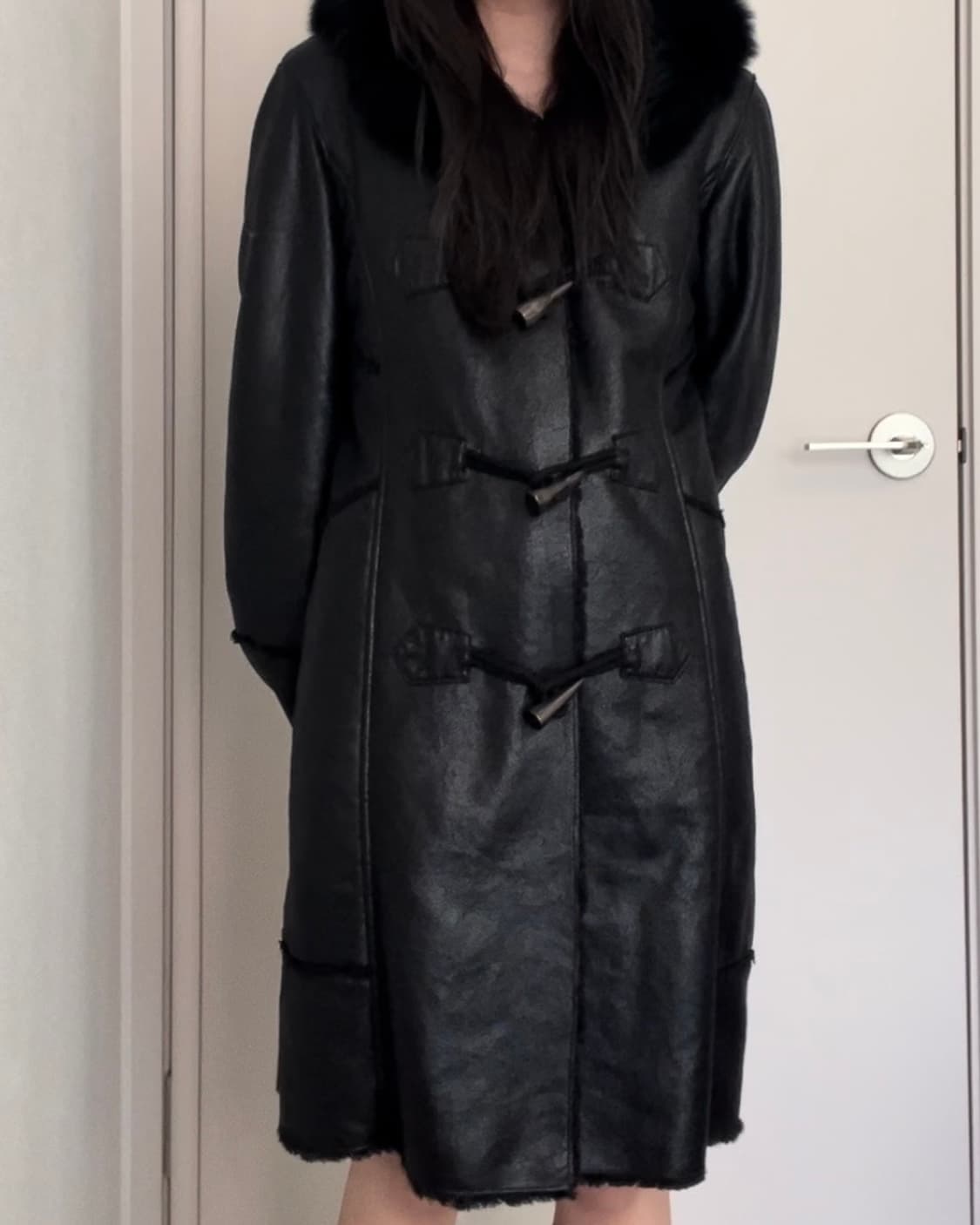 black leather fur hoodie coat 상품이미지1