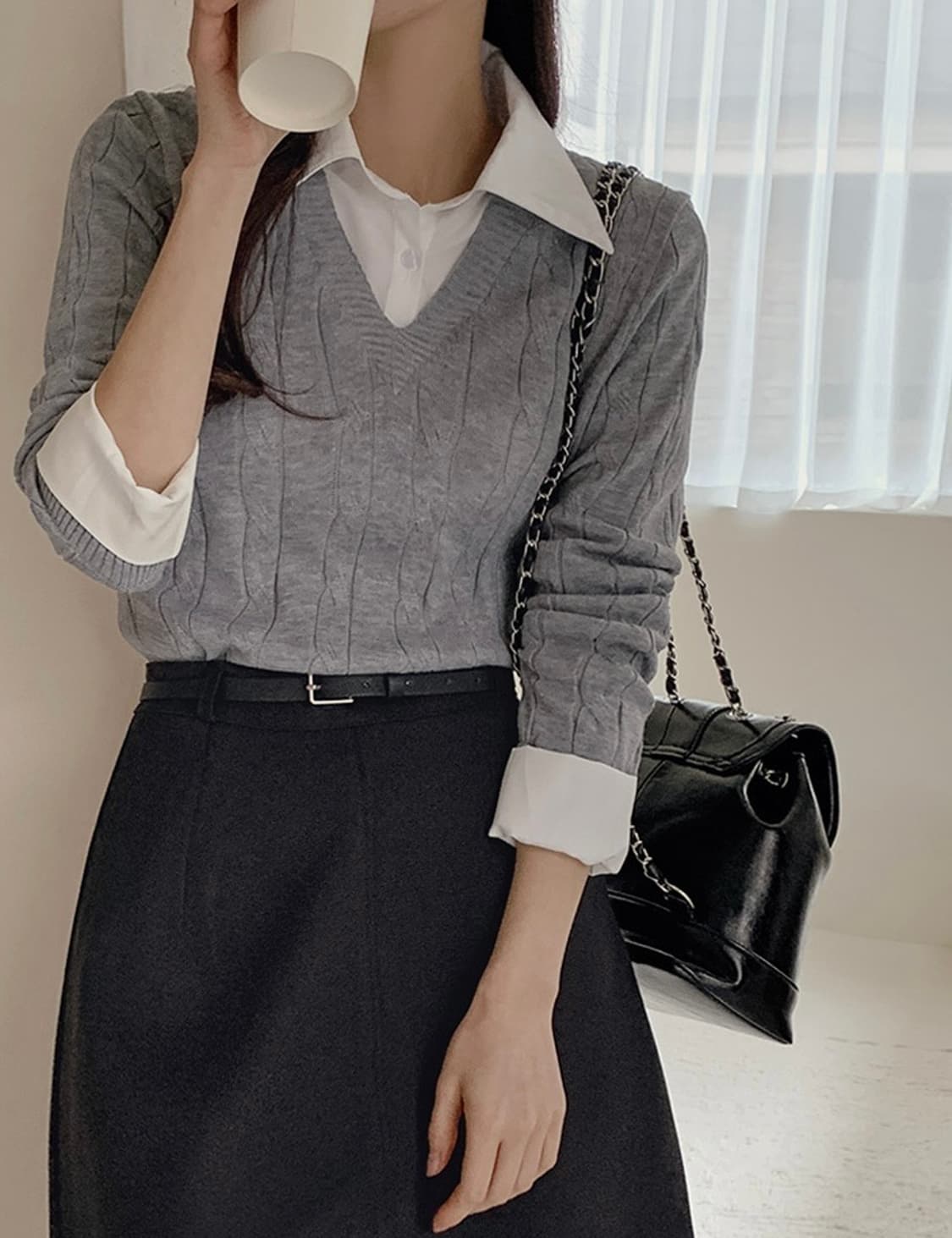 레이어드 니트 셔츠 상품이미지8